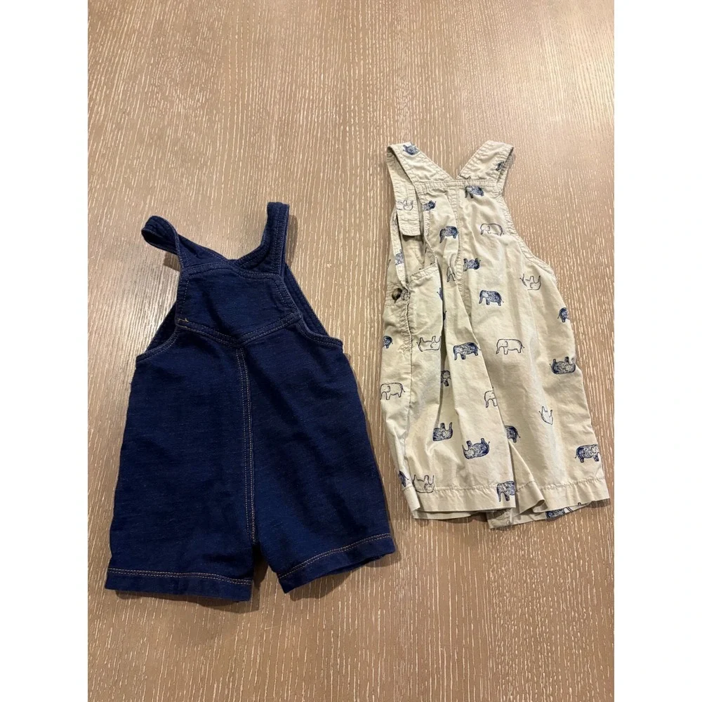 Carter's Baby Shortall Overalls Lot‎ 12M Denim Elephant Romper Outfit EUC